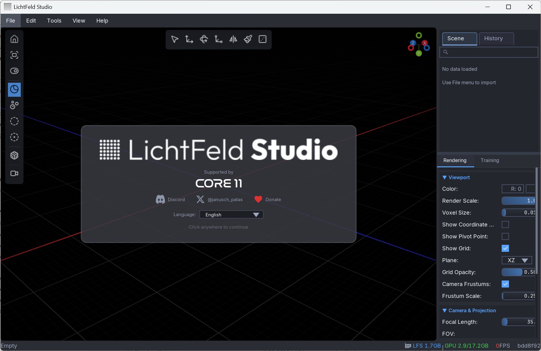 LichtFeld Studio start screen