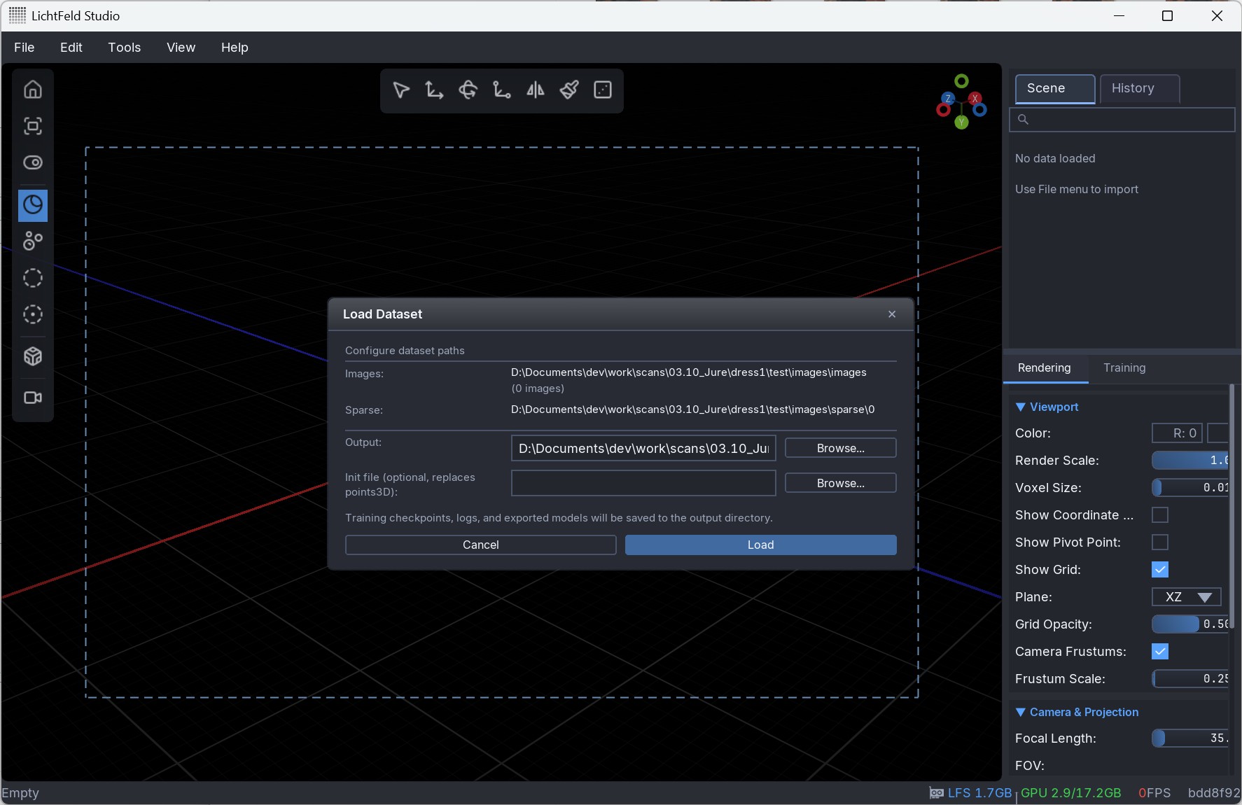 LichtFeld Studio output directory selection