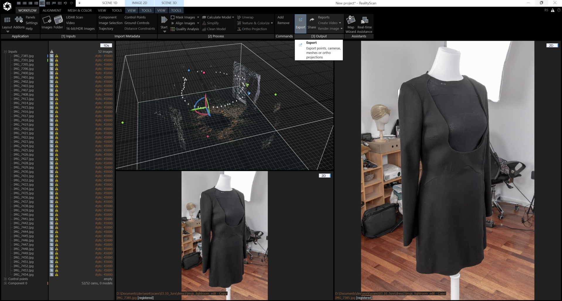 RealityScan export menu